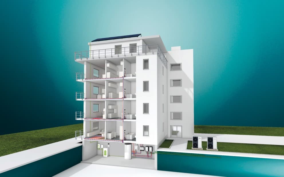 Systeemcompositie in een huis met meerdere gezinnen.