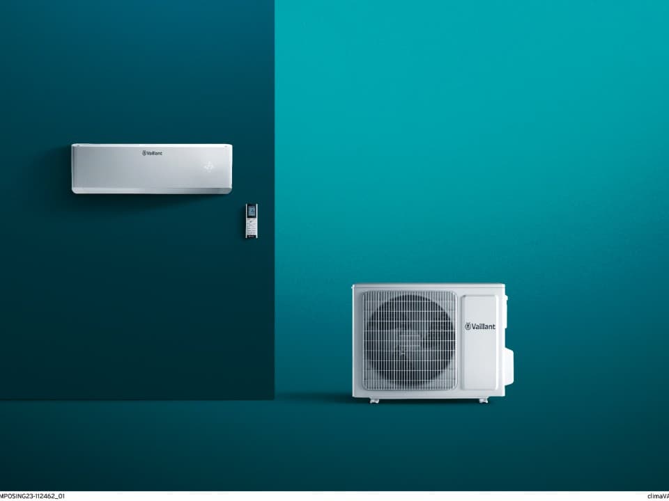 Airconditioning als lucht-lucht warmtepomp met binnen- en buitenunit