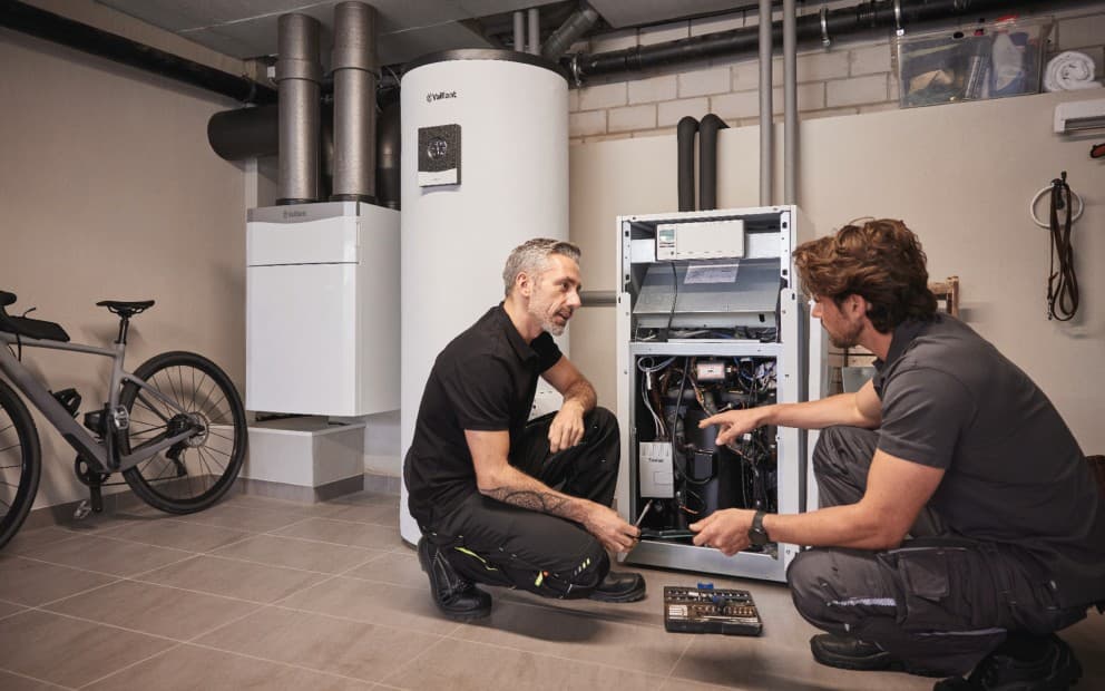 Vaillant onderhoudsmonteur bij apparaat