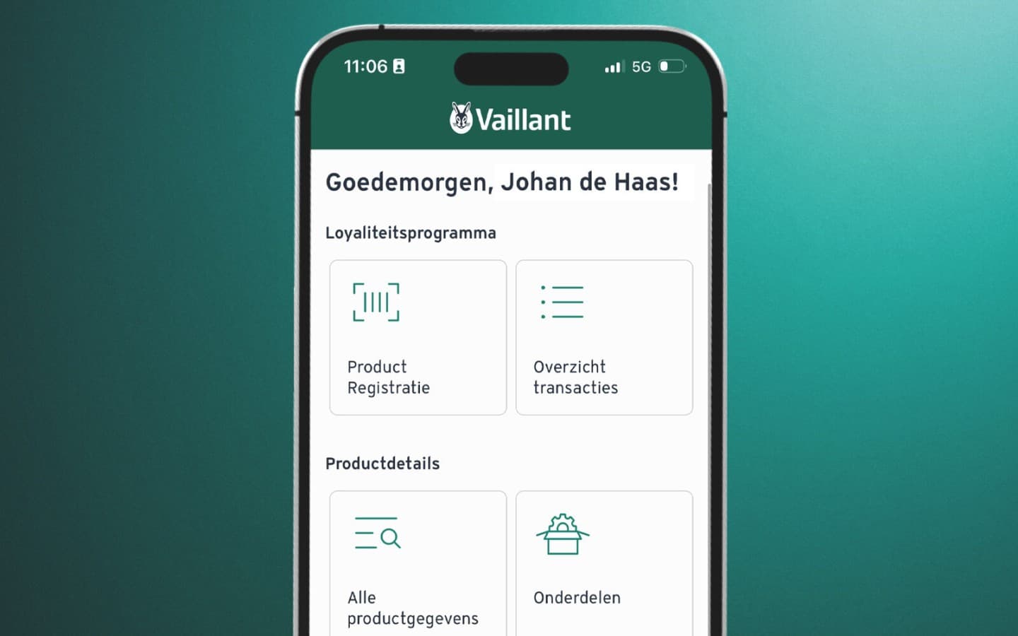 Homepagina myVaillant Pro app